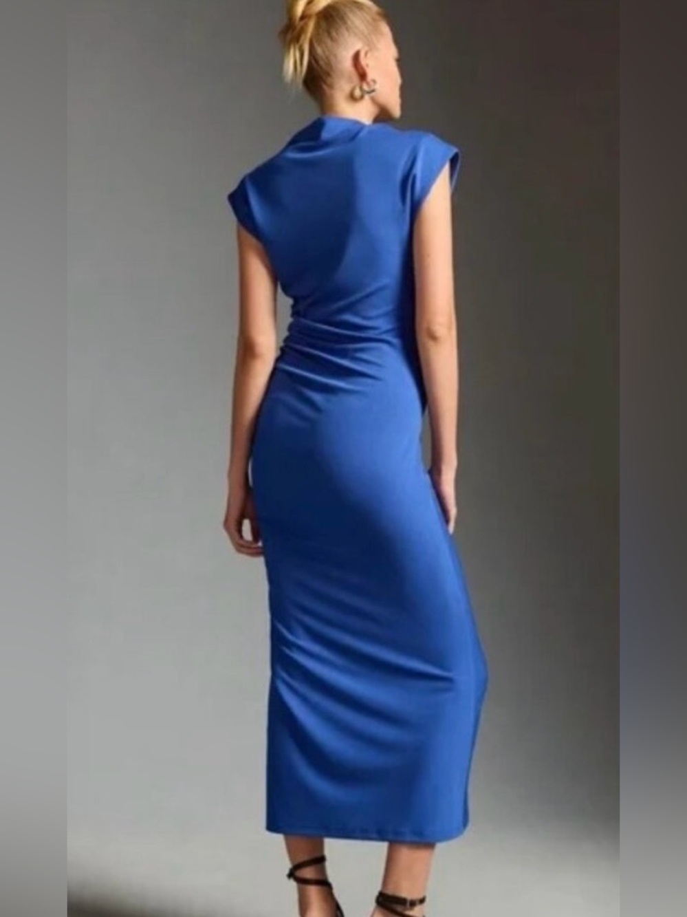 Anthropologie Royal Blue Maya Ruched Cowl Neck Midi Dress. Size Medium. - Picture 3 of 6